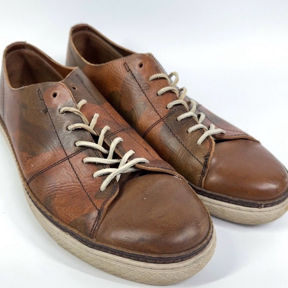 Frye Essex Mens Size 12 Distressed Low Brown Leather Camo Casual Oxford Shoes